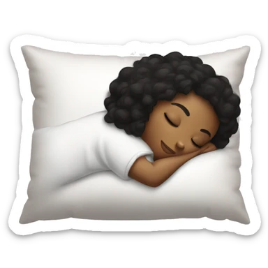 black hair girl sleeping on white pillow sticker