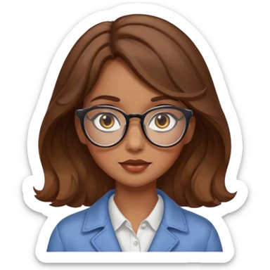 girl with wavy hair, almond shaped eyes, birthmark near her eye, tan, with swag, and glasses sticker