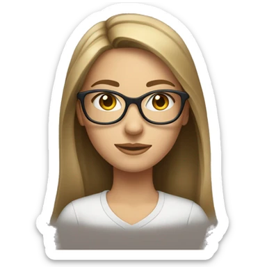 Caucasian girl with long brown hair with blond money piece hair wearing glasses sticker