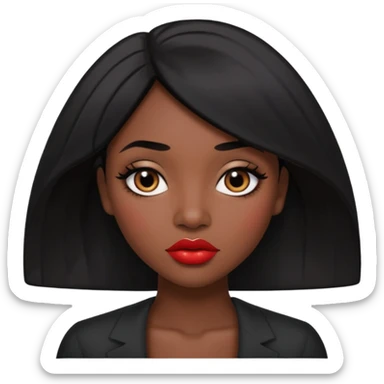 Dark skin woman with black hair, big lips m, dark brown eye, octagon face shape and chinky eyes no red lipstick  sticker