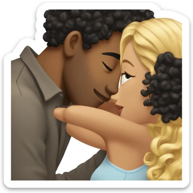 curly black hair man kisses a blonde girl with straight hair  sticker
