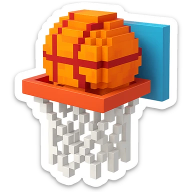 Voxel-style basketball in a net, variation 5 sticker