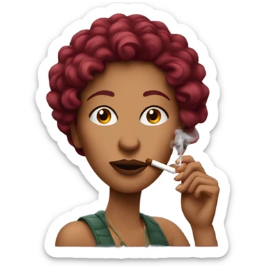 burgundy haired woman smoking joint sticker