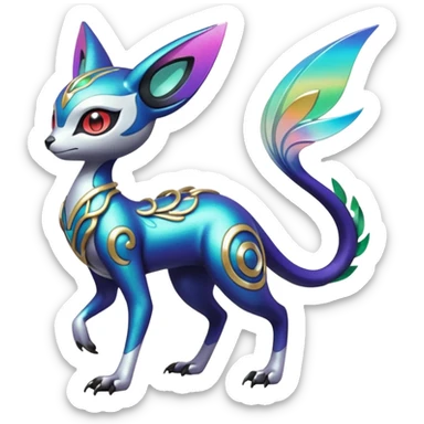Shiny Colorful Futuristic Ornate Oriental Painted Asian Vernid-Trico-Meloetta-Latias-Koraidon-Peppercat-Protogen-Pokémon-Digimon-Fakémon-fusion-hybrid-creature sticker