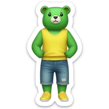 Green bear with Underpants yellow with shoes white sticker