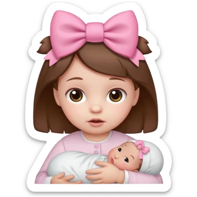 white newborn baby with brown hair and pink bow emoji sticker