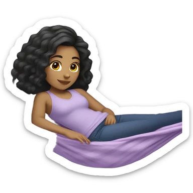 light skinned girl with black hair laying in a lilac hammock sticker