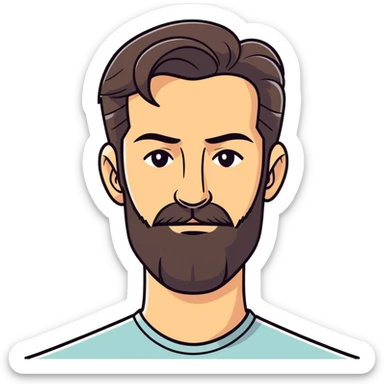 45-year-old man, brunette, hair slicked back, symmetrical facial features, medium nose, strong chin, espagnol beard sticker