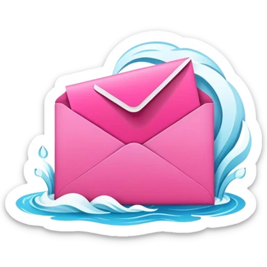 A vibrant pink email envelope at the top of a cascading data waterfall, symbolizing automated waterfall enrichment with flowing verified contacts. sticker