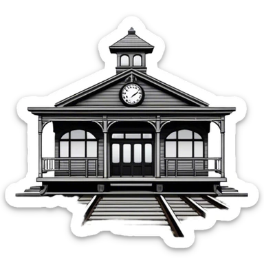 Old western time train station outlined in black sticker