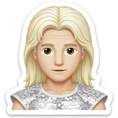 Apollo, God of Light from Gods and Goddesses with long white blonde hair, white sequin outfit sticker