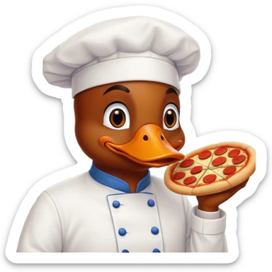 Duck in a pizza factory  sticker