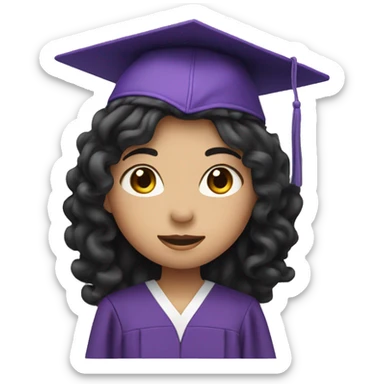 asian girl wearing purple graduation cap with long curly black hair sticker