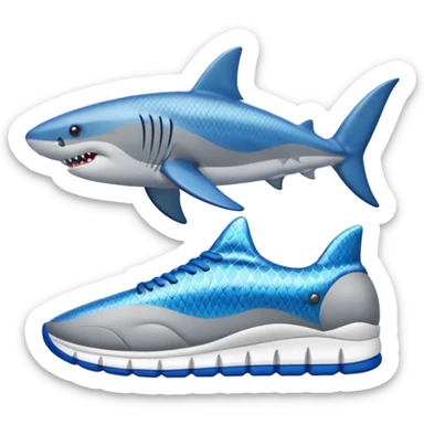 Tiburón en la playa con zapatillas azules  sticker