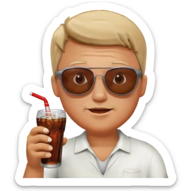 a white guy face in sunglasses drinks cola sticker