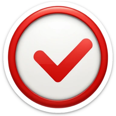 YouTube verified badge emoji, white checkmark in a red circle, minimal, no text sticker