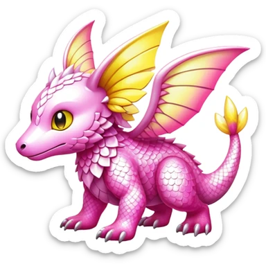 Shiny epic glittery white yellow pink animal-fakemon-creature sticker