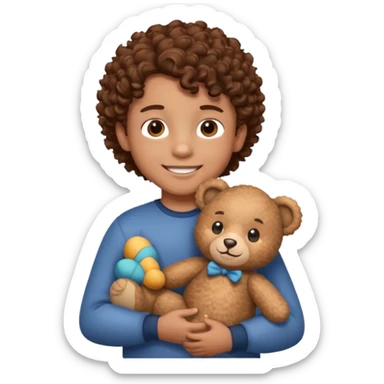 curly hair boy with bear  sticker