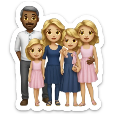 a french family of 4 with 2 parents and 2 girls twins sticker