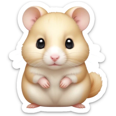 Cinematic Noble Cream Hamster Portrait Emoji, Poised and regal, with a tiny, compact build and a smooth, pristine cream fur, deep-set soulful dark eyes, Simplified yet sharp and sophisticated features, highly detailed, glowing with a soft, dignified glow, high shine, intelligent and energetic, stylized with an air of miniature elegance, focused and attentive, soft glowing outline, capturing the essence of a watchful and confident rodent, so majestic it feels as though it could scurry out of the screen with effortless authority! sticker