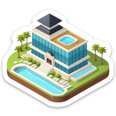 luxury spa resort hotel, isometric exterior  sticker