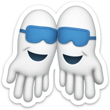 Deux gants blancs souriants, il y a dessiné en bleu un signe mystérieux maçonnique bleu de deux équerres inversées.  sticker