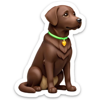 cinematic-[Labrador retriever]-realistic-full-body-sitting-emoji,-tail-resting-loosely-beside-its-paws,-head-tilted-dramatically, -sleek-[chocolate]-fur,-simplified-yet-realistic-focused-features,-highly-detailed,-glowing-with-an-almost-sarcastic-glow sticker