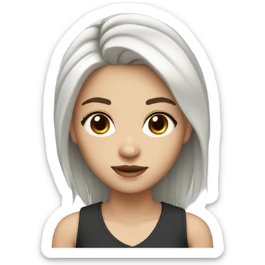 white girl with brown eyes and black medium hair with layers sticker