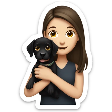Brunette white girl holding black dog sticker