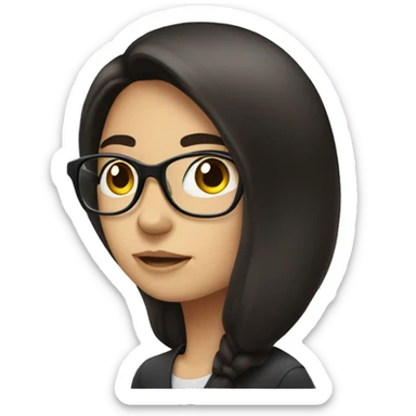 Brunette girl with glasses thinking of a boy with black hair sticker