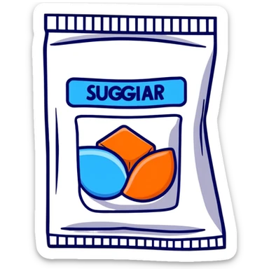 cartoon sugar packet with blue label sticker