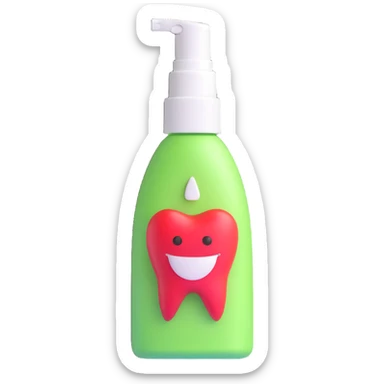 close-up of a mouth spray bottle with a tooth logo, sparkling clean, on a white background sticker