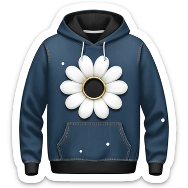 The BLACK Denim Tears Hoodie features a black base with distinctive white open flower spots with empty space in the middle, These hollow ring-like patterns are scattered across. BLACK AND WHITE FLOWERS sticker