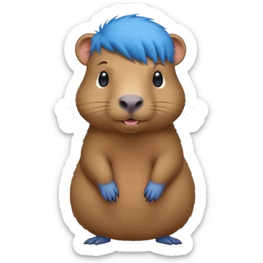 Capybara with bule head hair, standing sticker