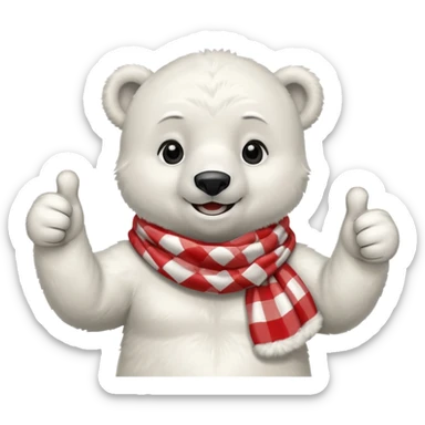 baby Polar Bear, smiling, thumbs up, wearing red Checkered Triangle scarf sticker
