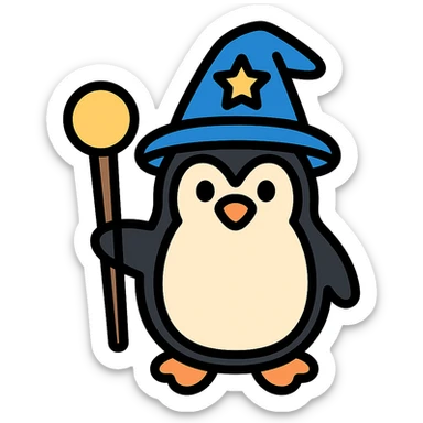 color outline icon style penguin wizard sticker