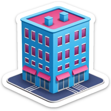 The building houses the Ozon order pickup point in its signature blue (digital blue) and raspberry colors. sticker