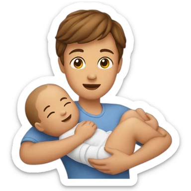 A person holds a baby sticker