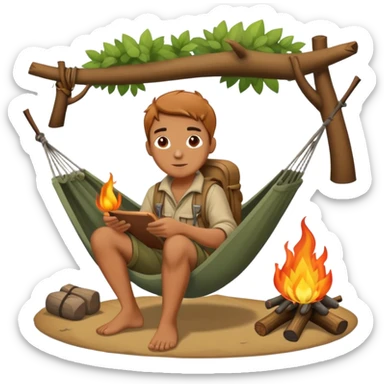 bushcraft adventure camp with campfire and hammock sticker