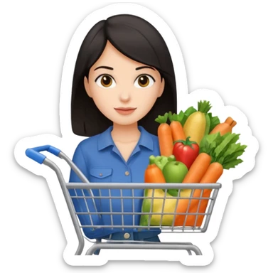 dark haired lady grocery shoppign sticker