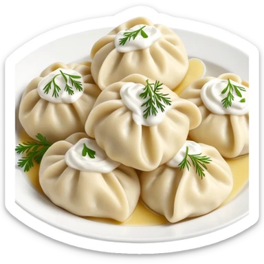 pelmeni dumplings with sour cream and dill sticker