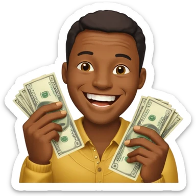 laughing black man holding lots of money sticker