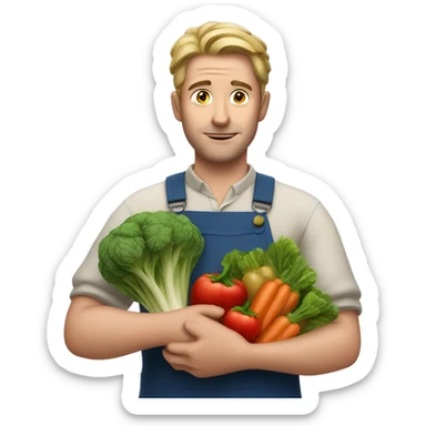 European man holding vegetables in his hands sticker