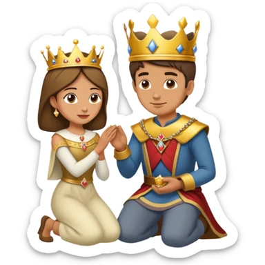 peasant man kneeling presenting a crown for a queen  sticker