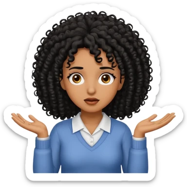 brown skin black curly head with lashes shrugging  sticker