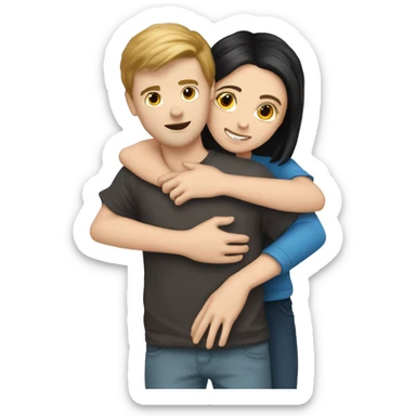 white-boy-black-hair hug with white-girl-brown-hair sticker
