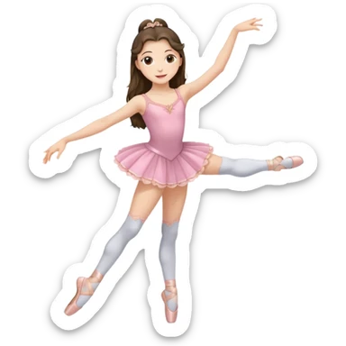 happy pretty white brunette teen long hair with hazel eyes in a ballet costume with one leg up sticker