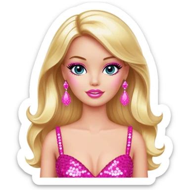 Glamorous blonde Barbie, hot pink sequin gown sticker