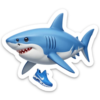 A shark with blue Nike shoes sticker