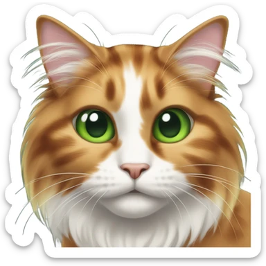 Calico cat with long hair and green eyes making funny face sticker